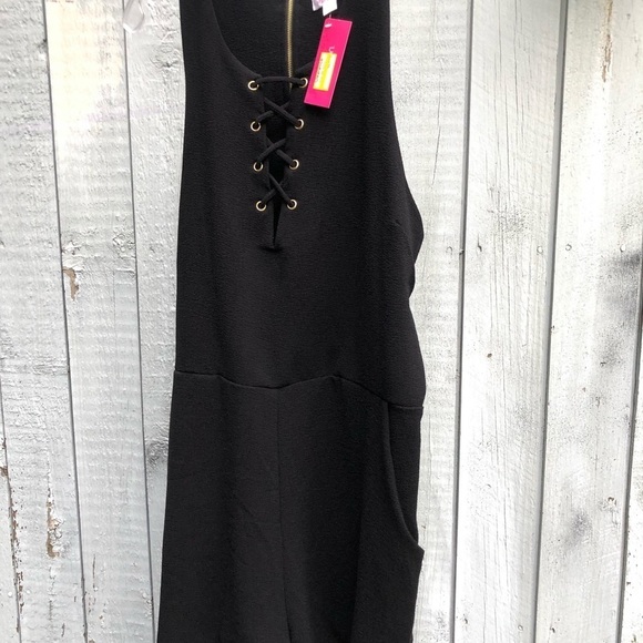 Xhilaration size   large black sleeveless Romper  lace up detail stretch - Picture 1 of 8